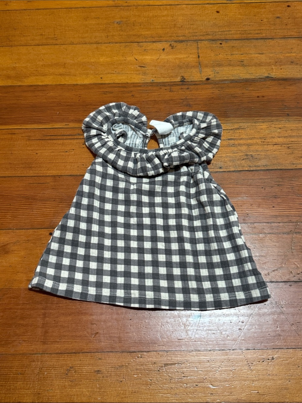 H&M Black & White Check Gingham Ruffle Neck Dress